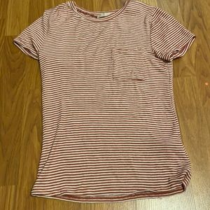 peach and white striped top